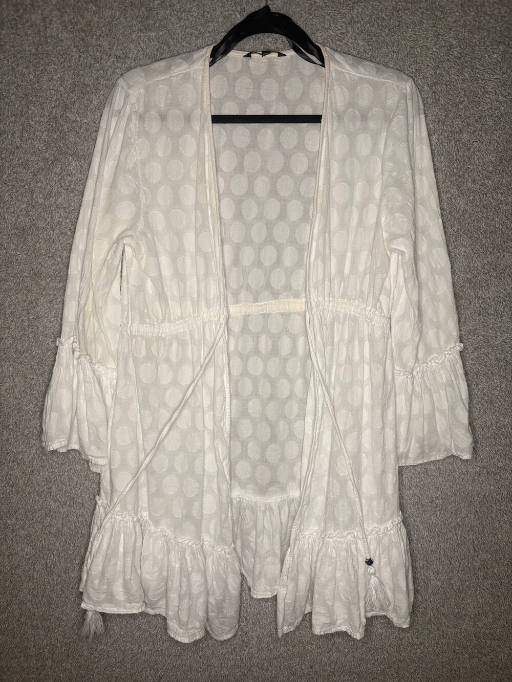 Spiegel Dot M White Cotton Bell Sleeve Beach Cover Up Tunic